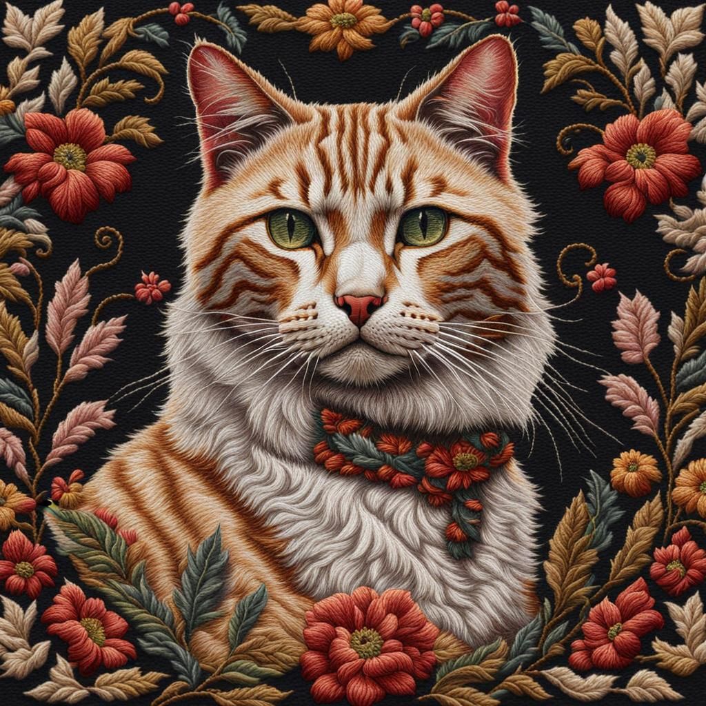 Embroidered cats design 8k resolution concept art intricately detailed needlepoint  by @Moonie