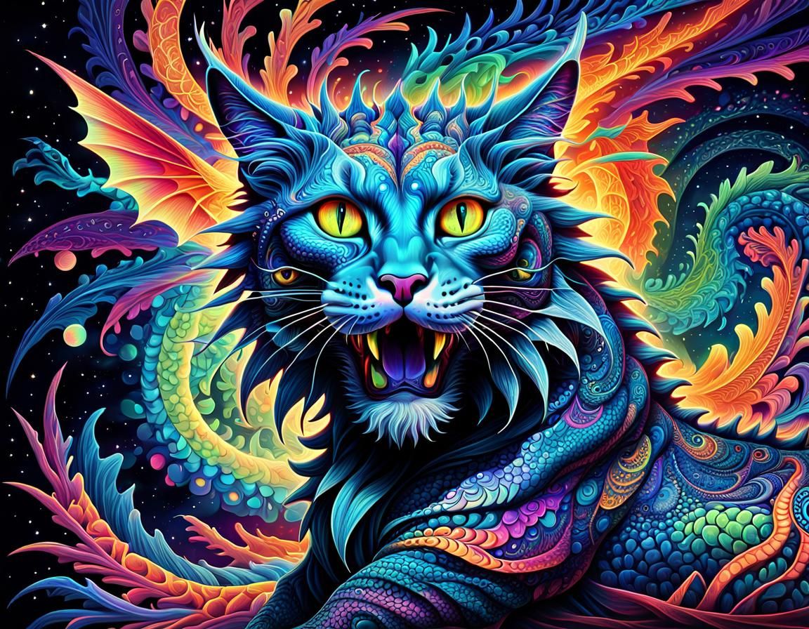 Neon Cat-Dragon - AI Generated Artwork - NightCafe Creator