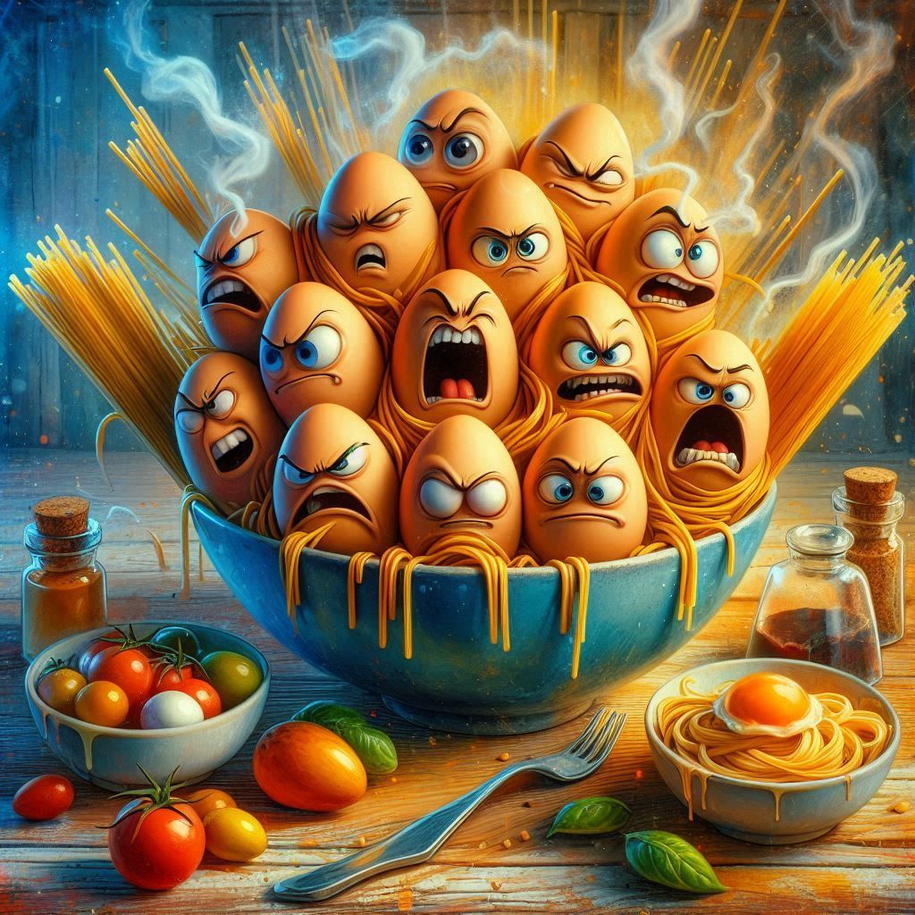 Angry eggs with pasta