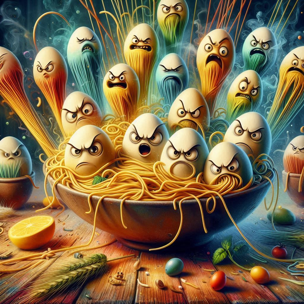 Angry eggs with pasta