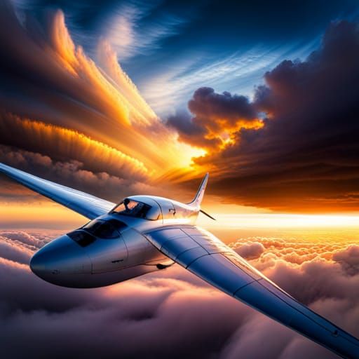 glider plane before dramatic clouds in the sky