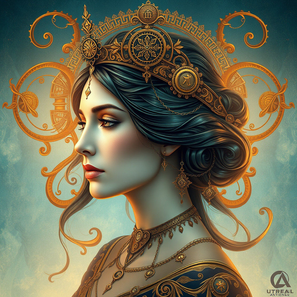 Ethereal Woman Portrait in Art Nouveau Style