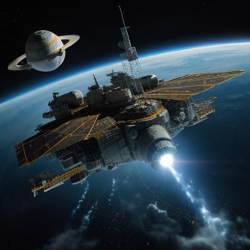 Deep in outer space, spacecraft in a battle, vibrant, intric...