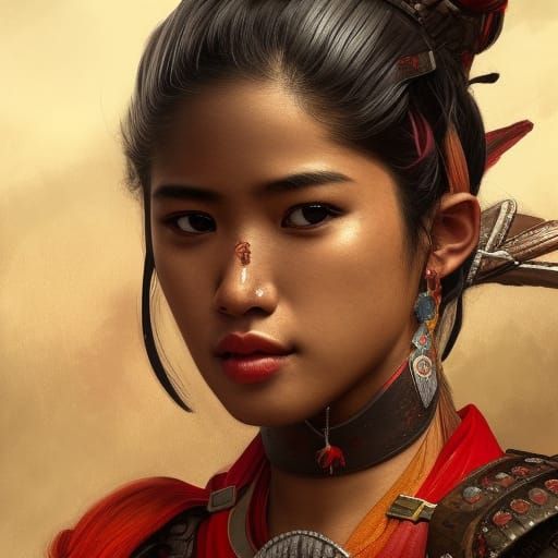 Gabbi Garcia As an ancient Southeast Asia warrior with red a...