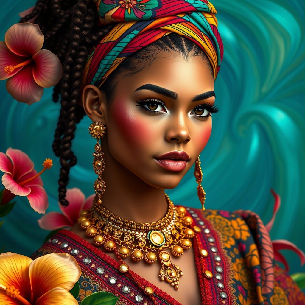 Hyperrealistic Portrait of Zendaya in Tropical Florals