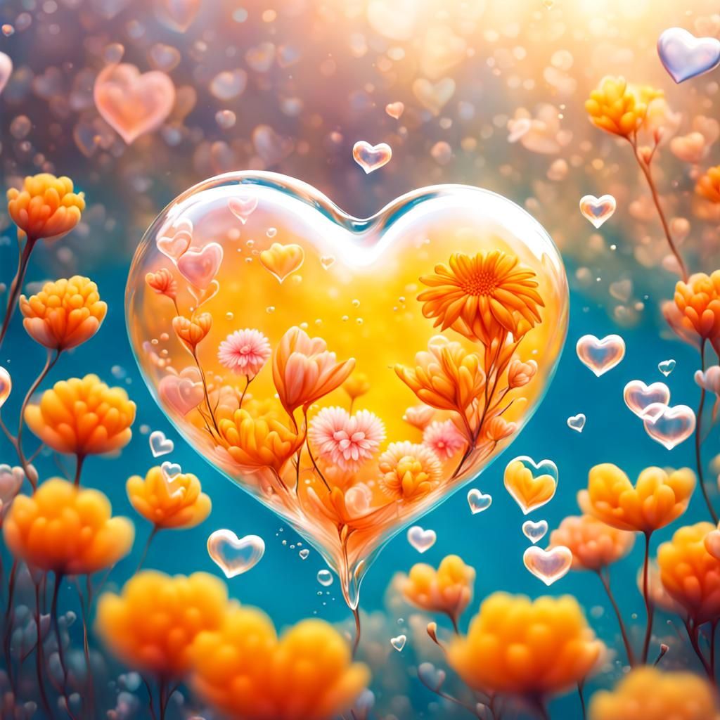 bubble hearts surrounded by beautiful flowers  by @KUMM