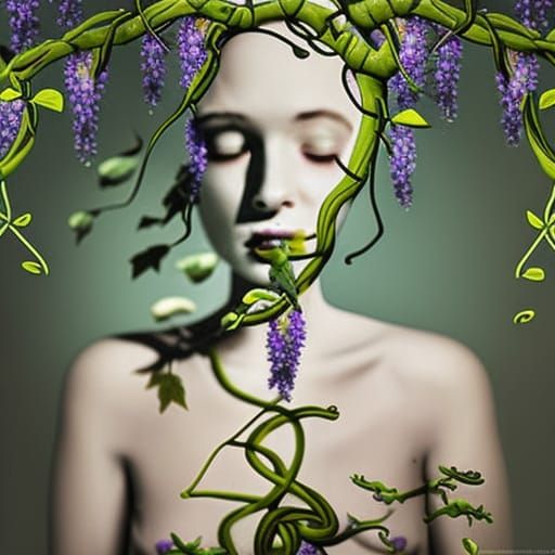vomiting flowers, spilling from throat, choking on flowers, ...