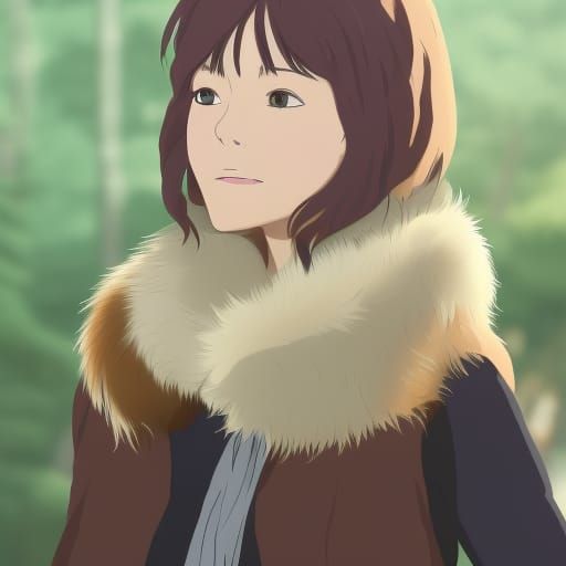Girl wearing animal fur scarf Studio Ghibli, Anime Key Visua...