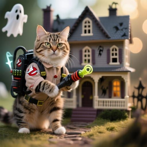 pet house cat dressed up as a Ghostbuster  for Halloween  imaged tiled i ani't  afiard of no mouse poto ...  by @ghostrek