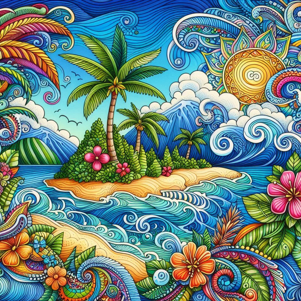 Zentangle Tropical Island