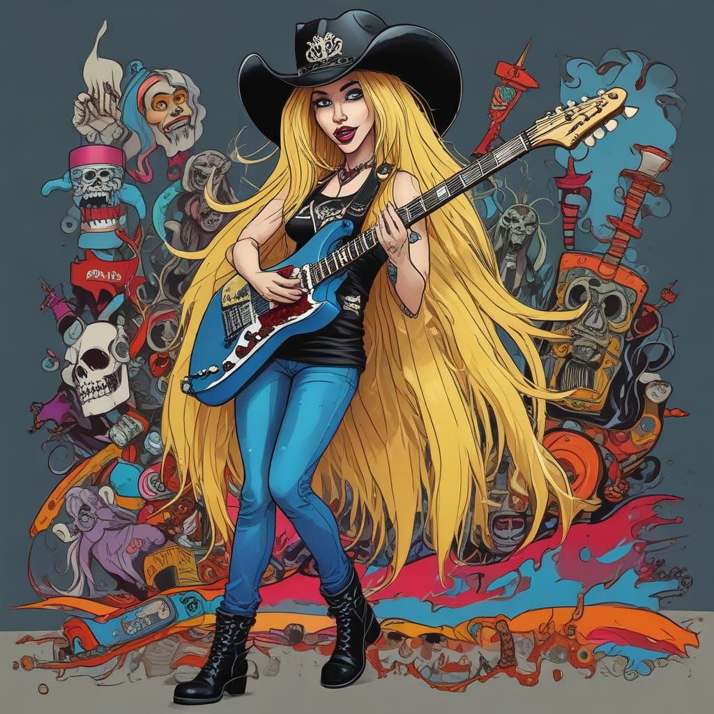 caricature of a rockerlady with a guitar