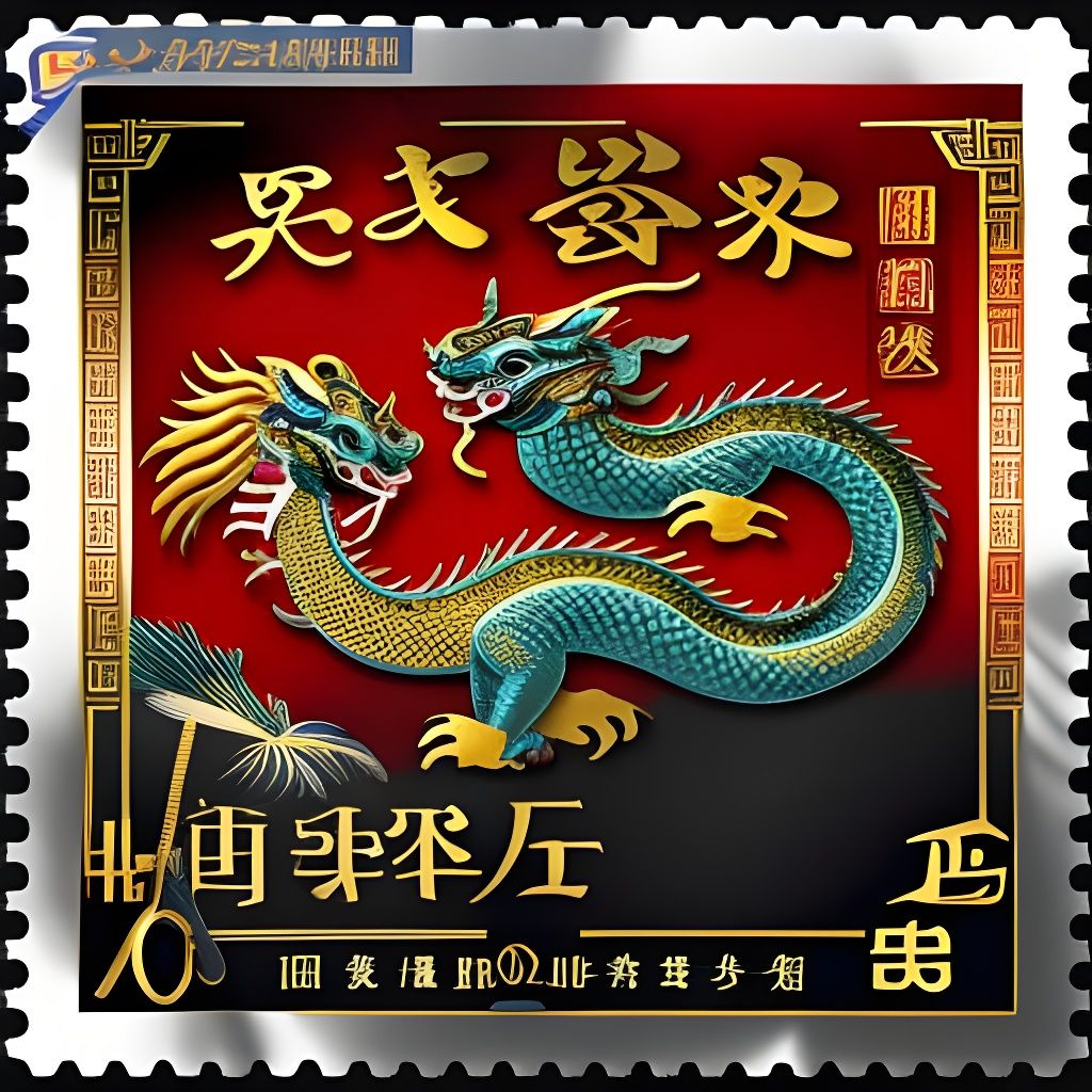 postage stamp with chinese dragon  by @Vaclava