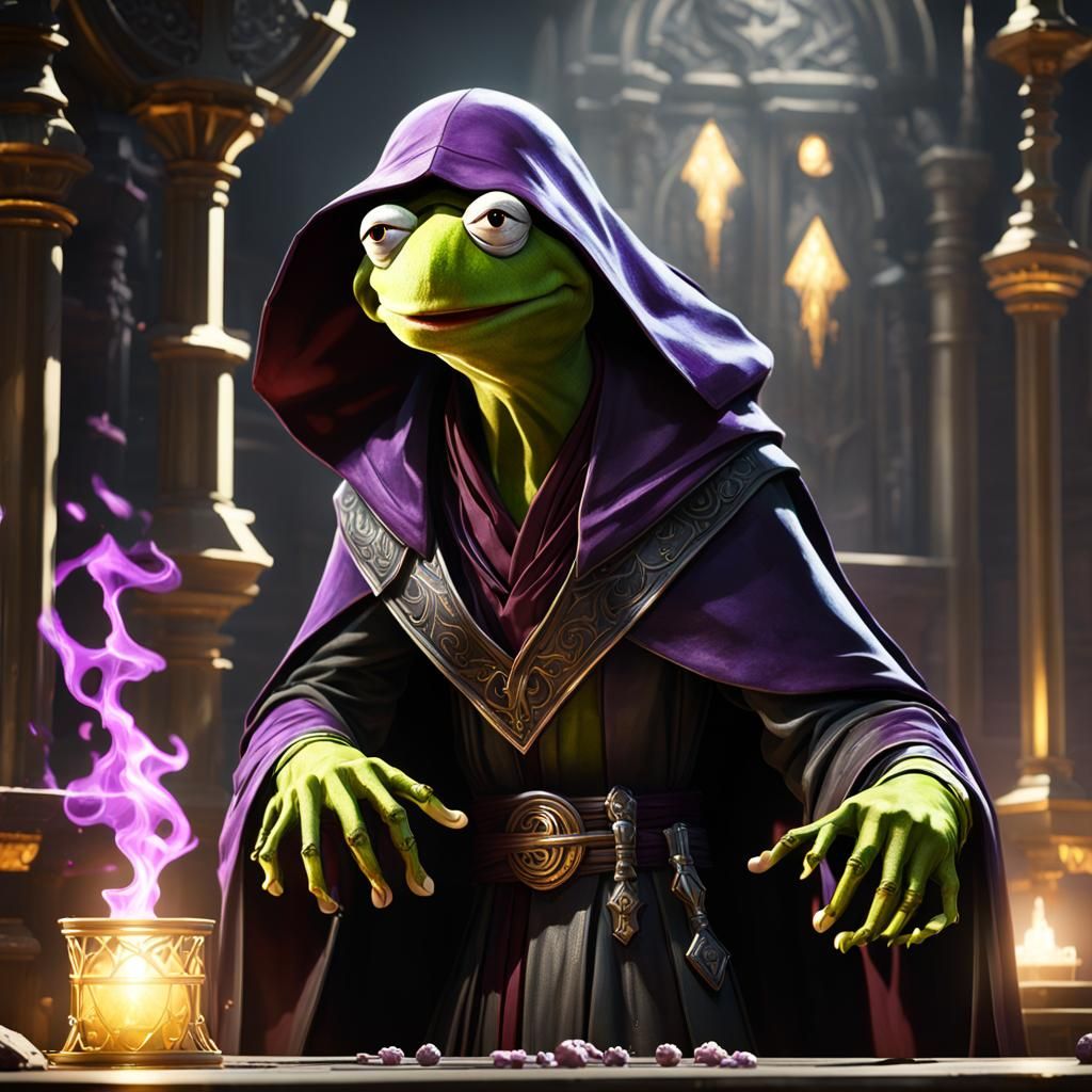 Kermit the Sith lord with a black cloak and lighting on his ...