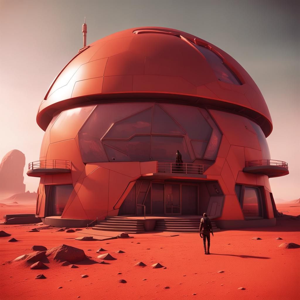 a massive mars dome house on mars.