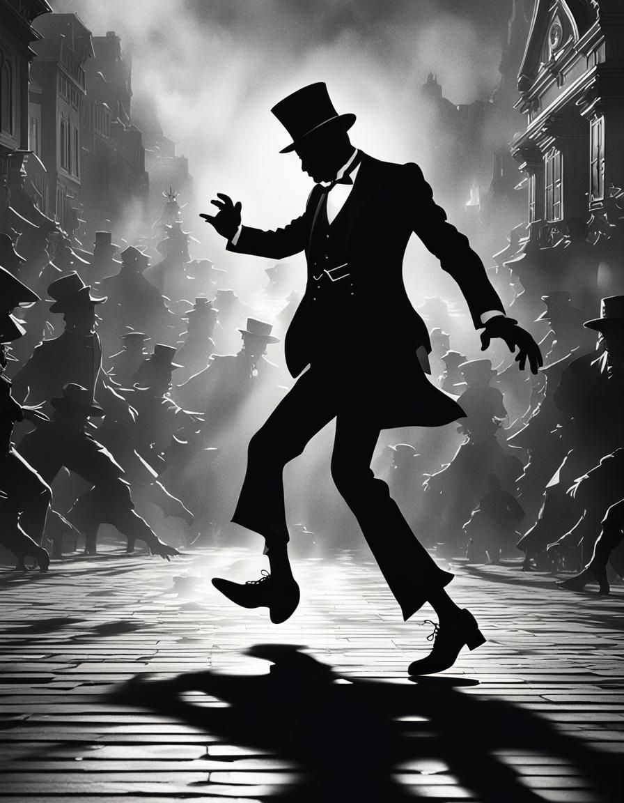 black and white silhouette of Mr. Bojangles tap dancing  by @Majik1960