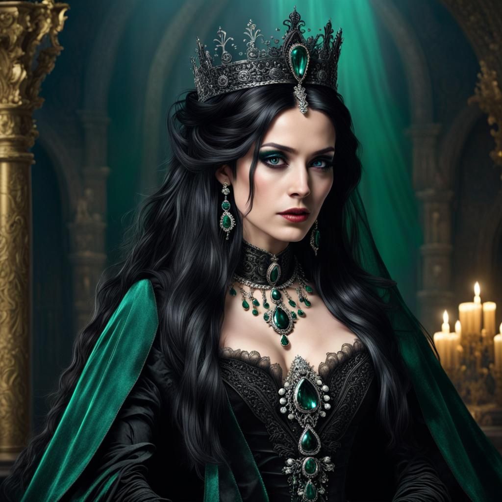 A mysterious and alluring cortigiana, Milady, stands before ...