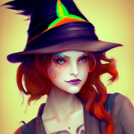 portrait of halloween beautiful girl wearing a costume hat i...