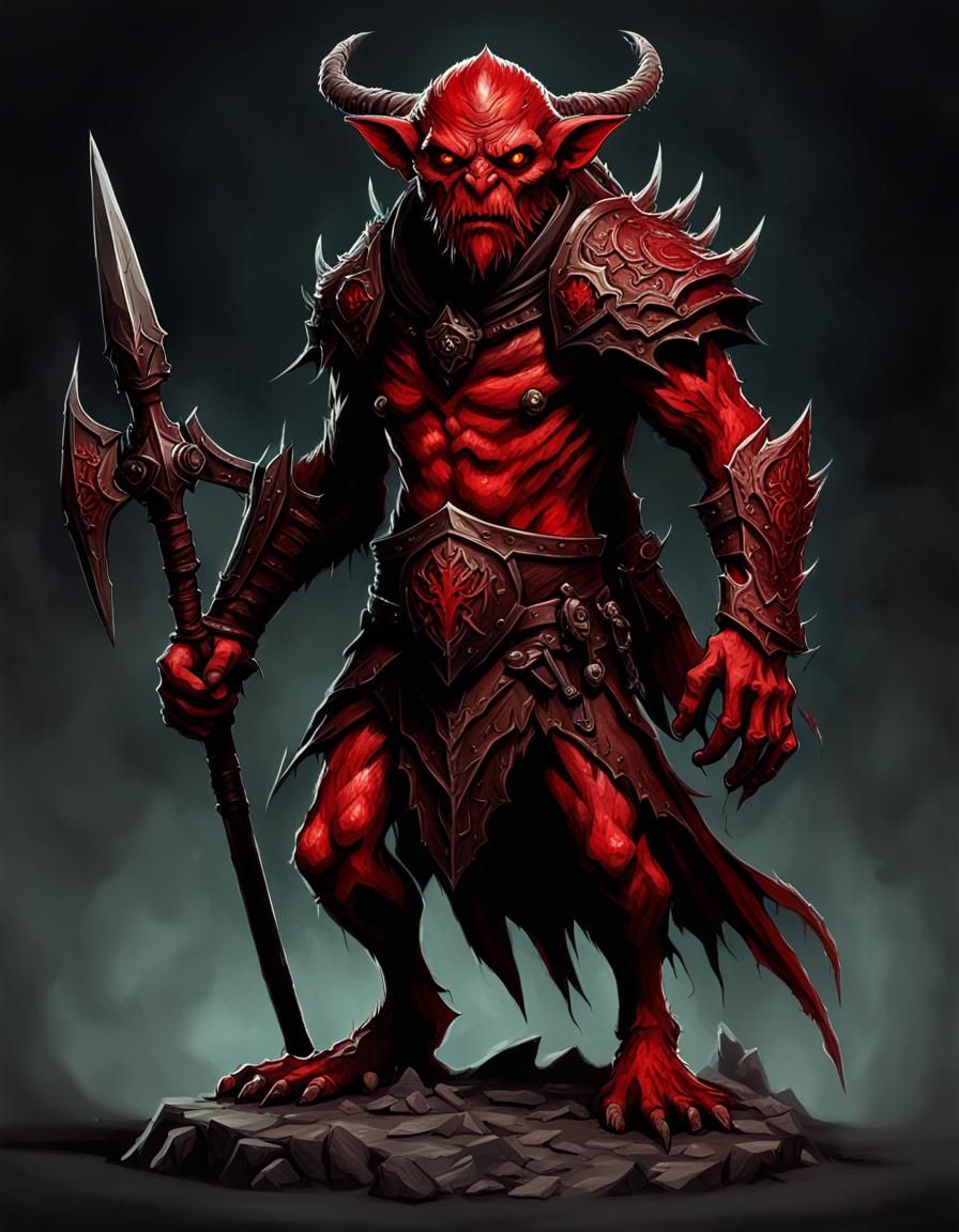 A Full Body Shot Of A Red Imp In Lord Of The Rings And Warhammer Style 