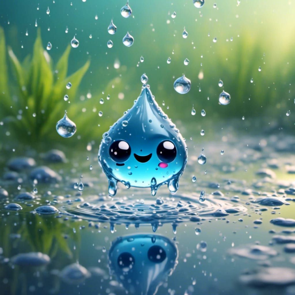 <lora:waterdrops:1.0> Super cute friendly water drop splashing in a puddle 