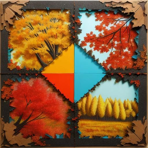torn paper collage art, 3D - impression of autumn joy, red, ...