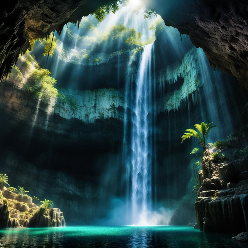 Secret Cenote Waterfall :)  by @JessTD