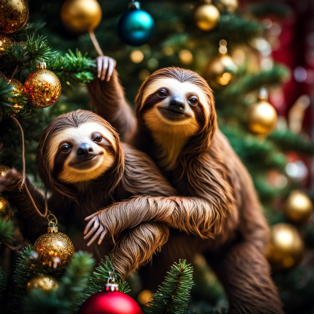 Sloths Decorating Christmas Tree  by @YukinaHintachi
