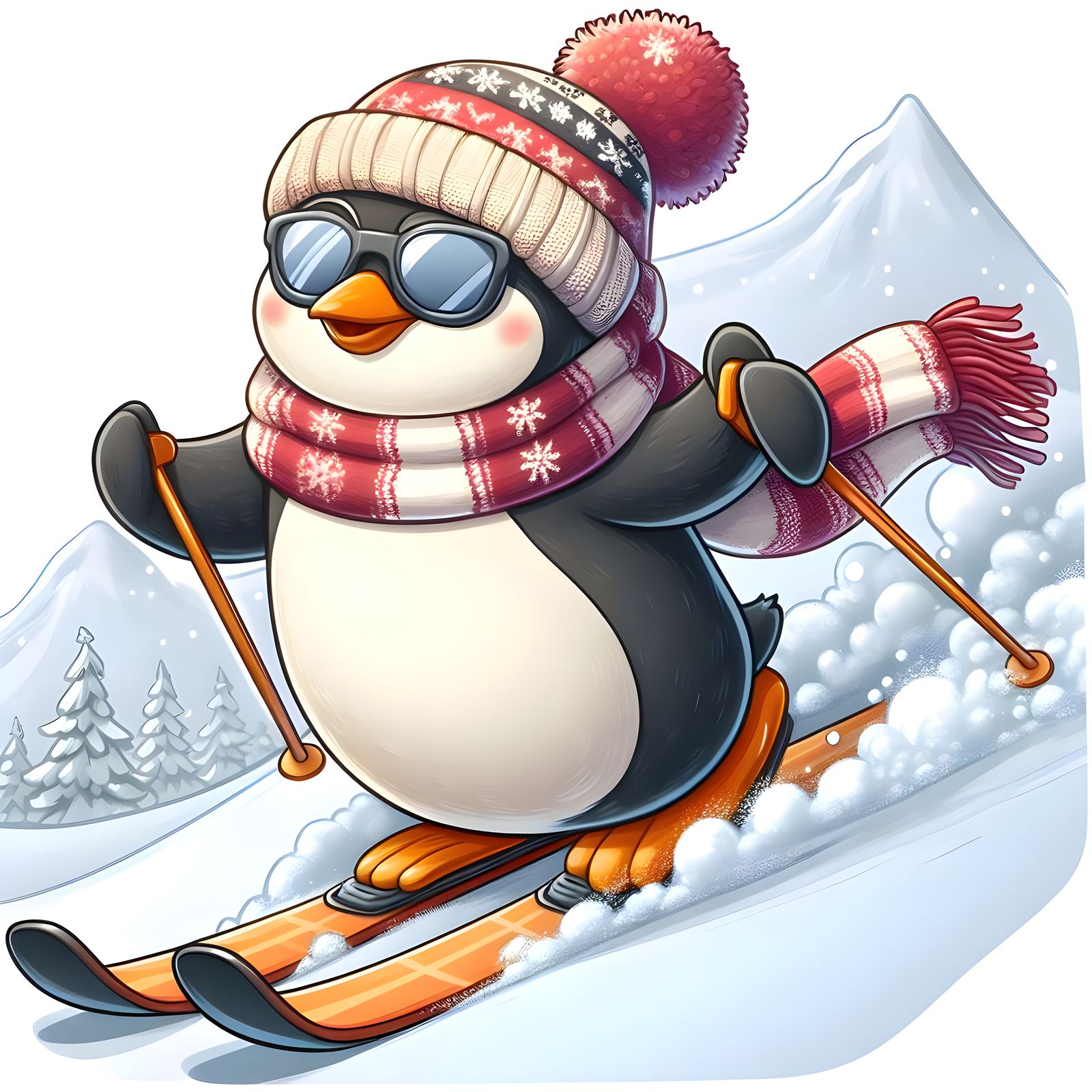 A penguin skiing