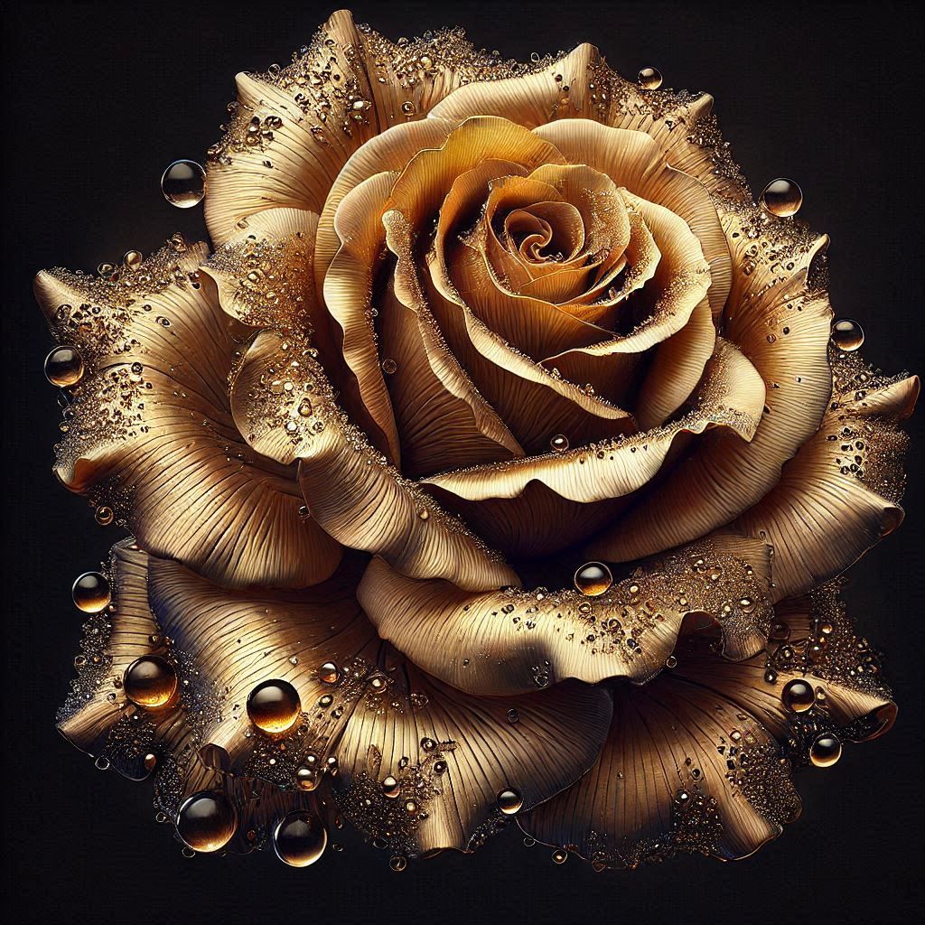 Golden Rose with Crystal Dewdrops