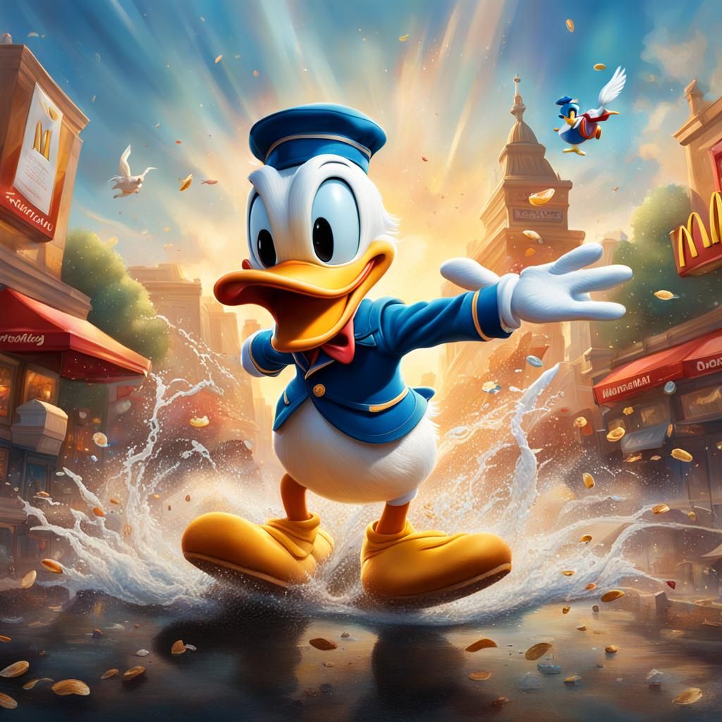 McDonalds with donald duck flying away