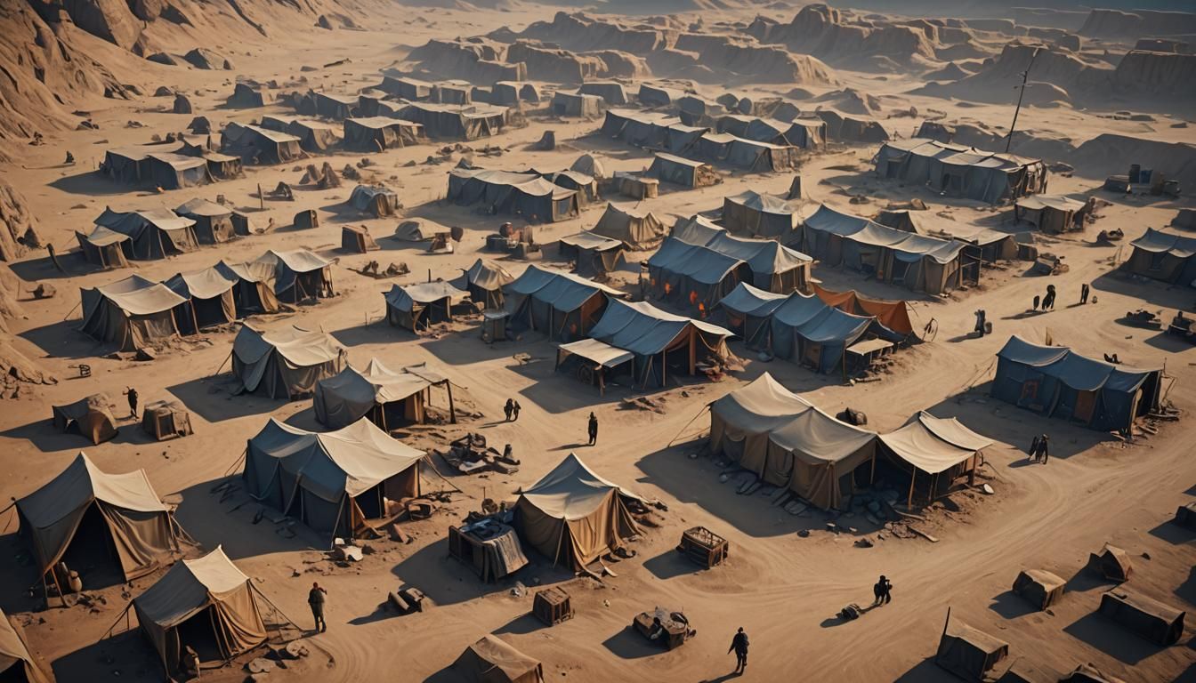 A photograph of a Palestinian refugee camp in a neighboring ...