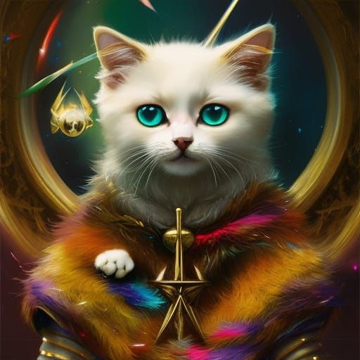 adorable portrait of an anthro chibi cat wizard making spell...