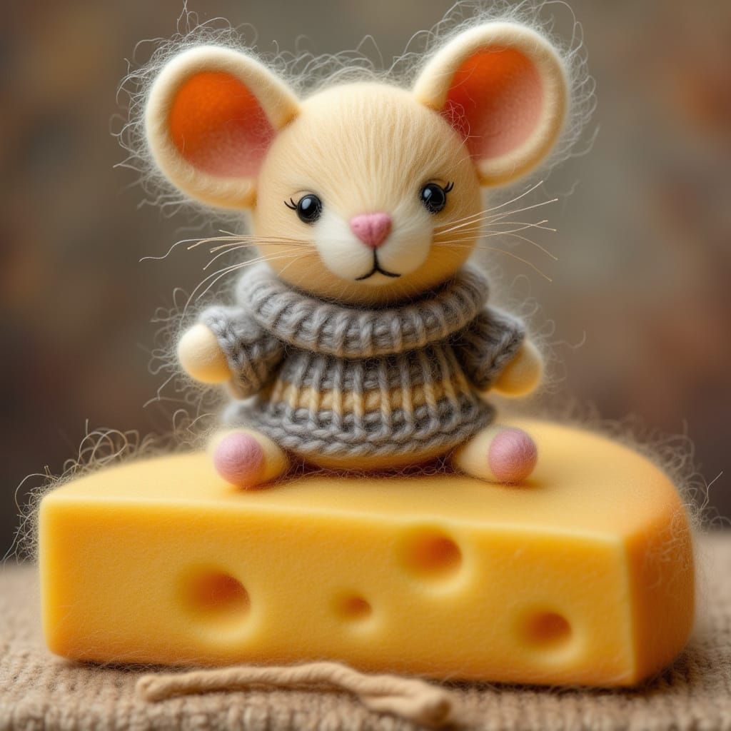<lora:Portraits in Wool:1.0> <lora:Felted Wool Flux:1.0> <lora:WOOLEN WORLD FLUX:1.0> <lora:felt:1.0> Mousey  by @Blackbird