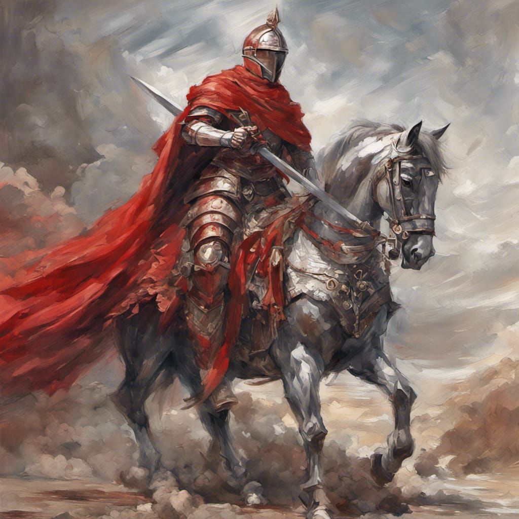 A Knight In Red and Silver Armor Epic cinematic brilliant stunning ...