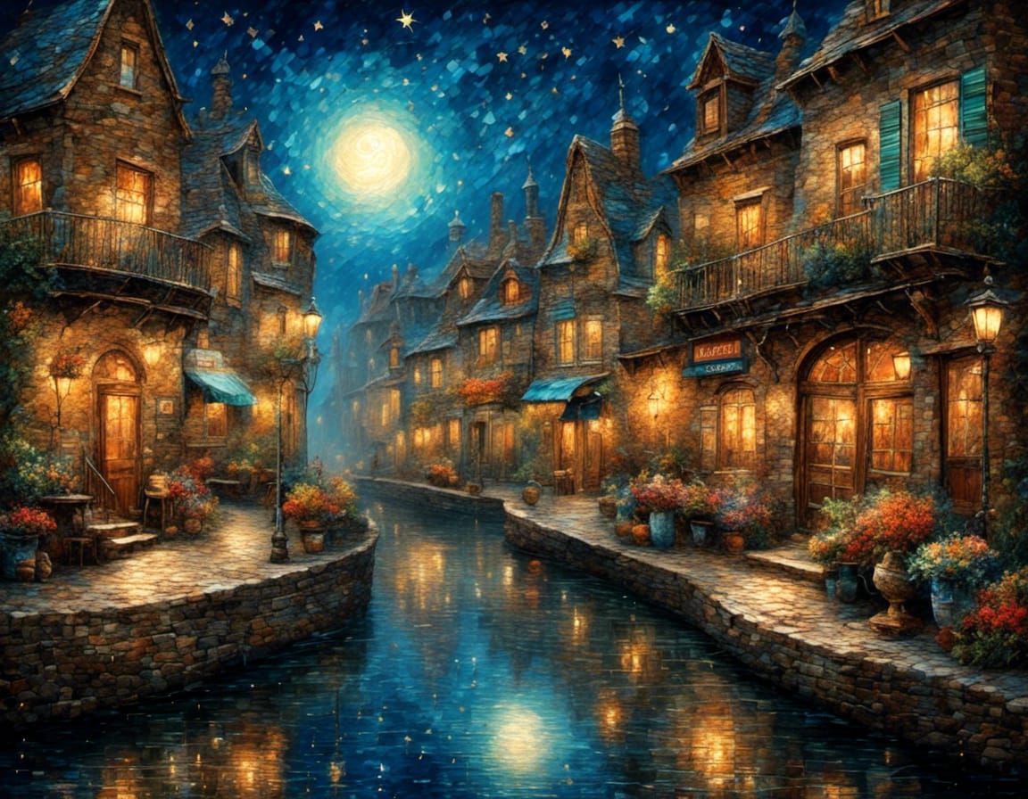 moonlit canal town  by @Sakata Gintoki