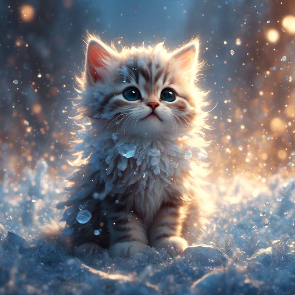 A cute adorable kitten on frost with Kyoot