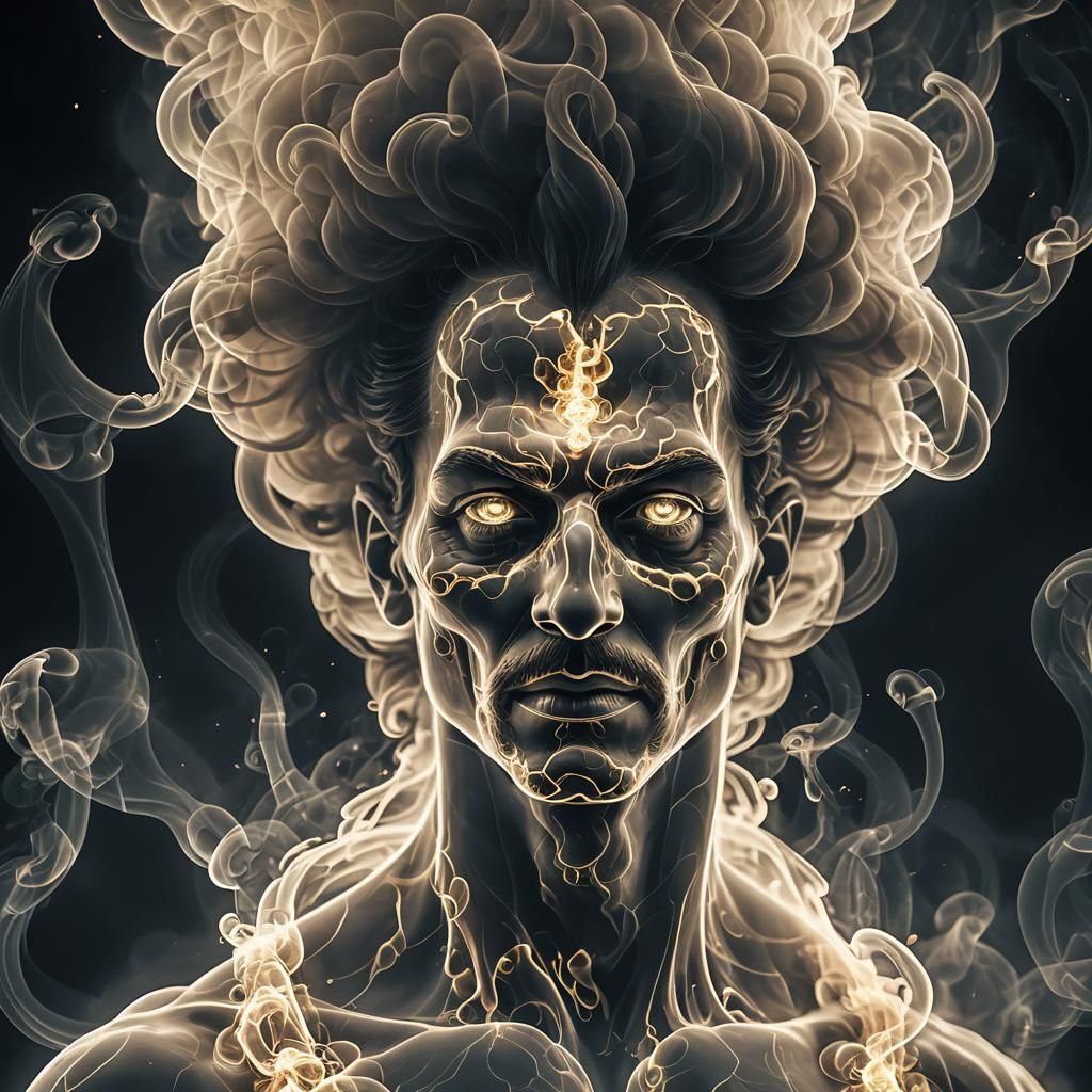 Luminescent smoke 3:1 forming a genie made of smoke. electri...