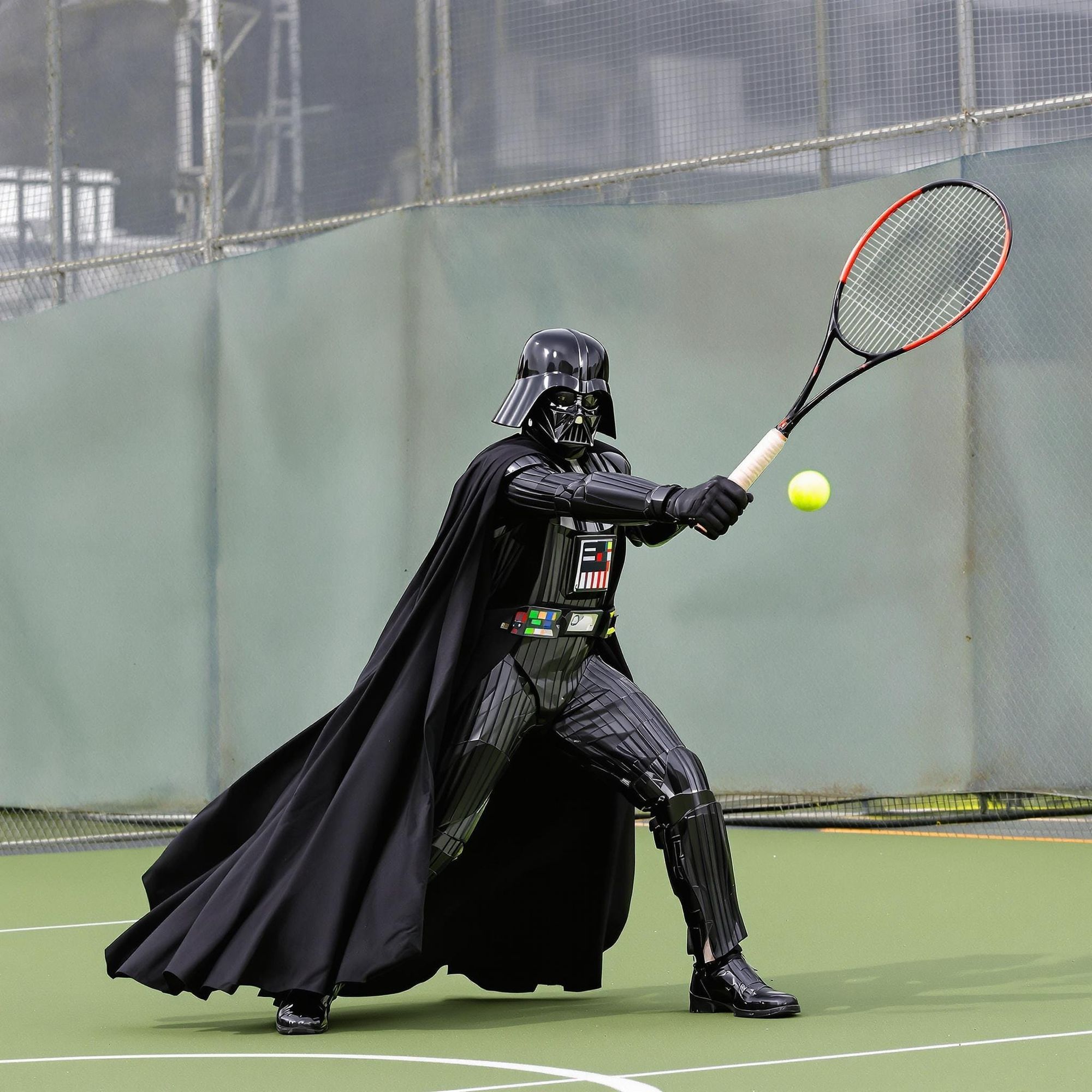 Darth Vader playing tennis.