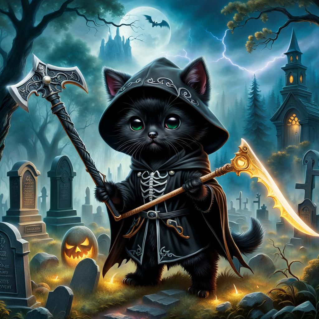 Kitten Grim Reaper - AI Generated Artwork - NightCafe Creator