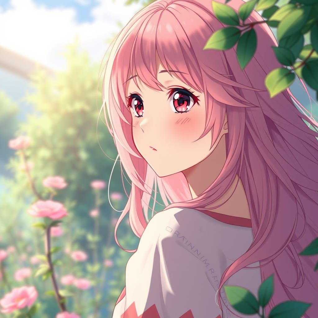 Whimsical Anime Goddess in Natural Paradise