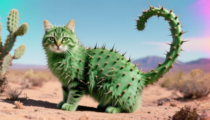 Cactus Cat: Prismatic Dayglo Hologram of Spiny Desert Mimic