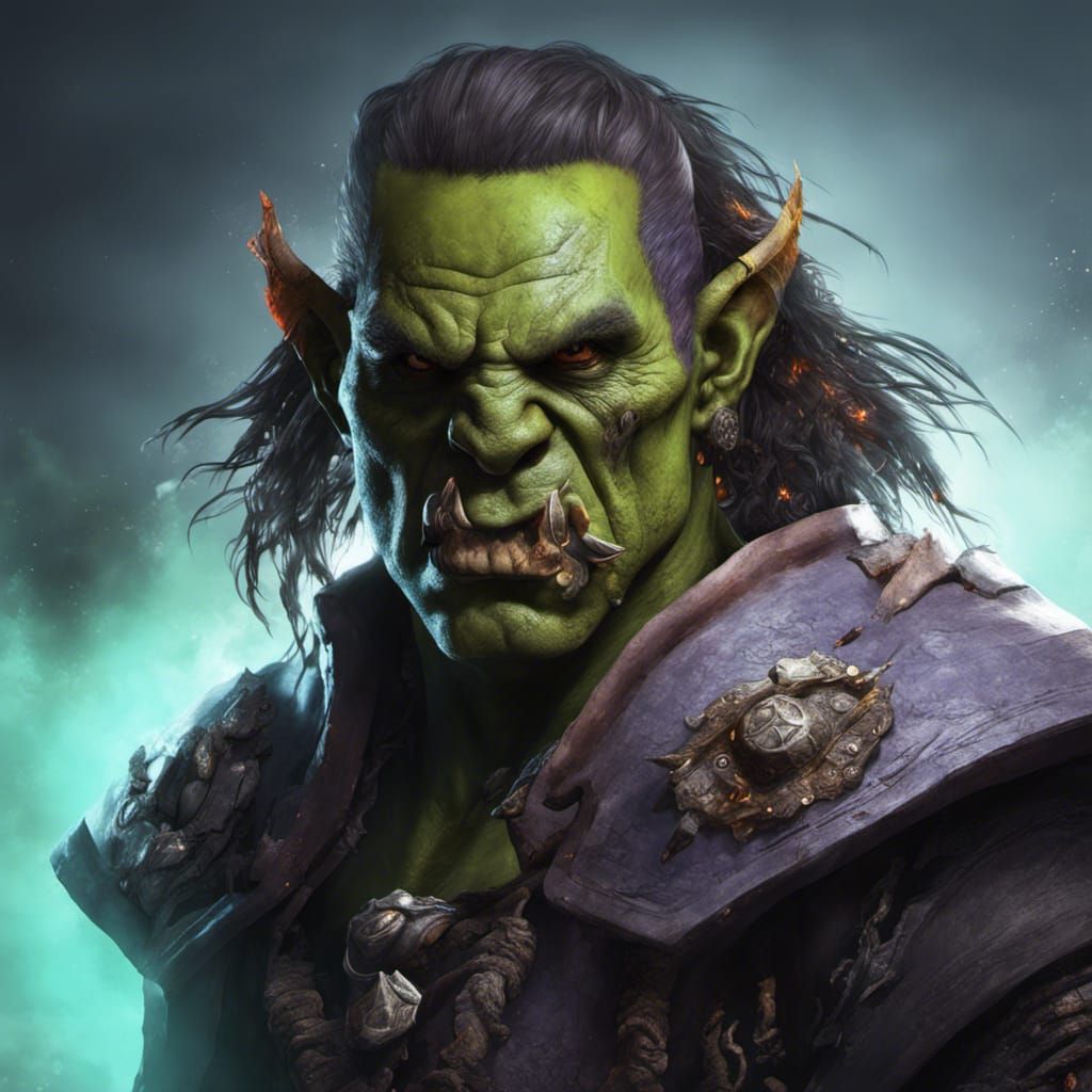 Orc Warlock Hyperrealistic, Splash Art, Concept Art, Mid Shot 