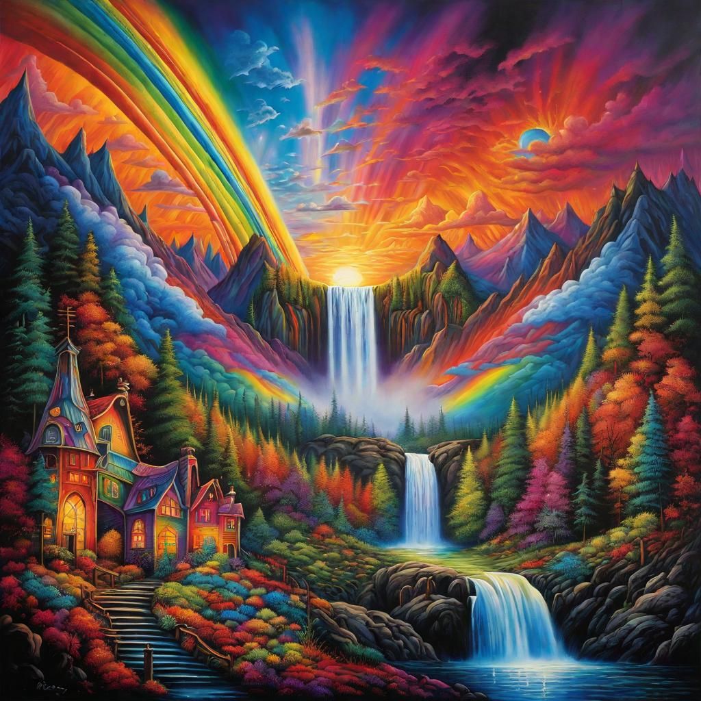 Rainbow Waterfall Mountain Forest (SDXL 1.0)  by @BlakeRaven