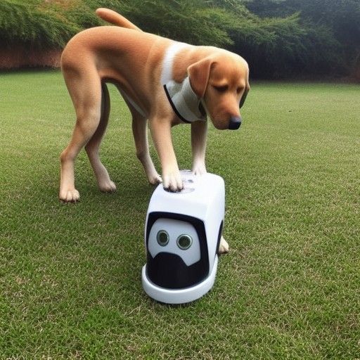 Dog urinating on the leg of a robot hyperealism