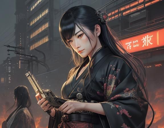 Yakuza patroness, kimono, subtle and expressive, detailed, r...