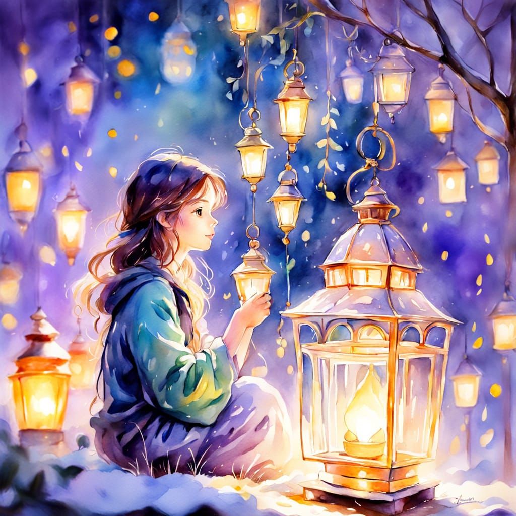fantasy fantastic world in the lantern, watercolor sketch  by @NiceFox