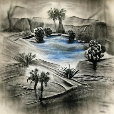Desert Oasis charcoal drawing