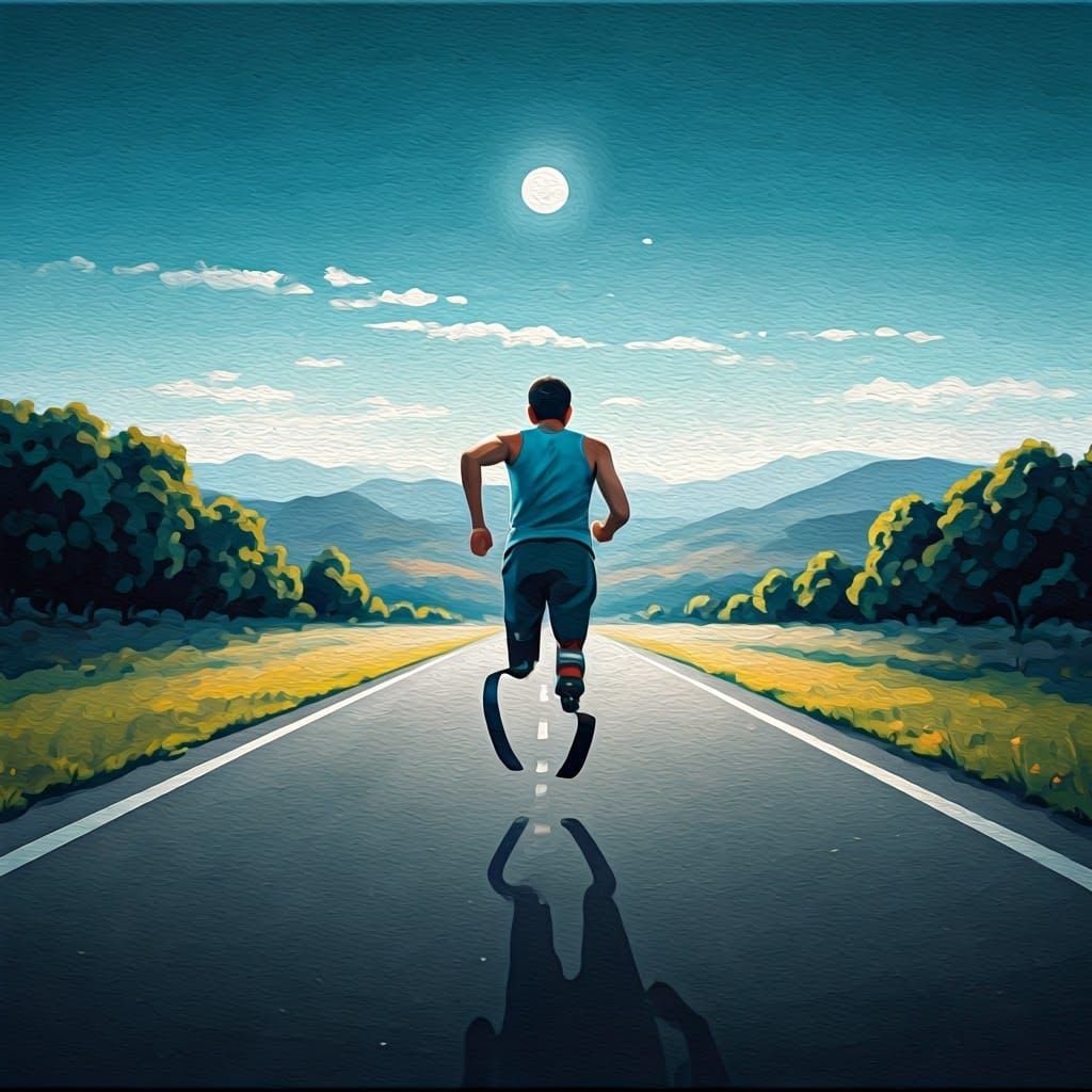 Runner training on lone moonlit road  by @Huginn