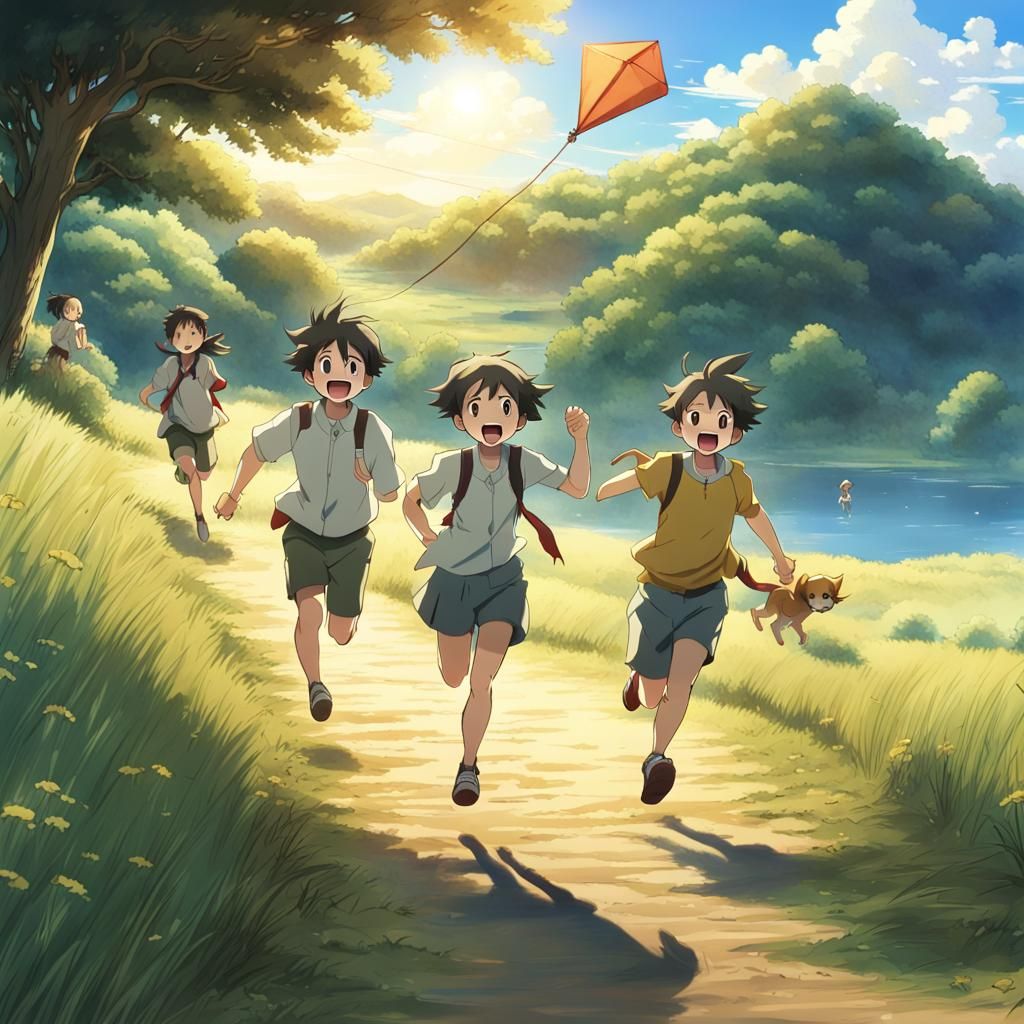 Second rendition of joyous anime kids running.. enriched wit...