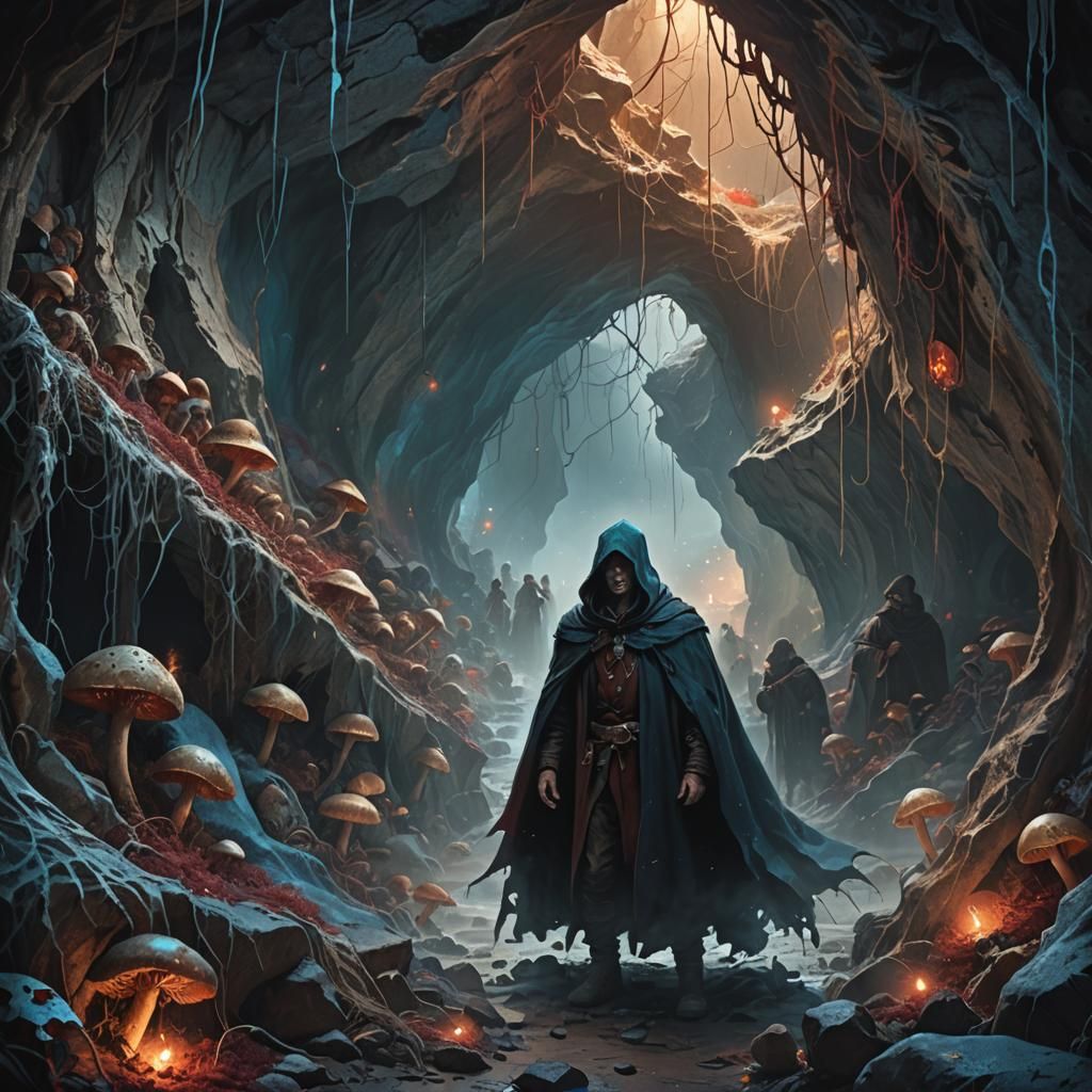 Dramatic Dark Fantasy Cave Hideout Concept Art