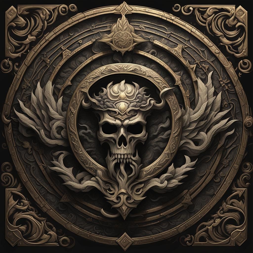 Crest or symbol of the three gods for deceit, perfidy and gu...